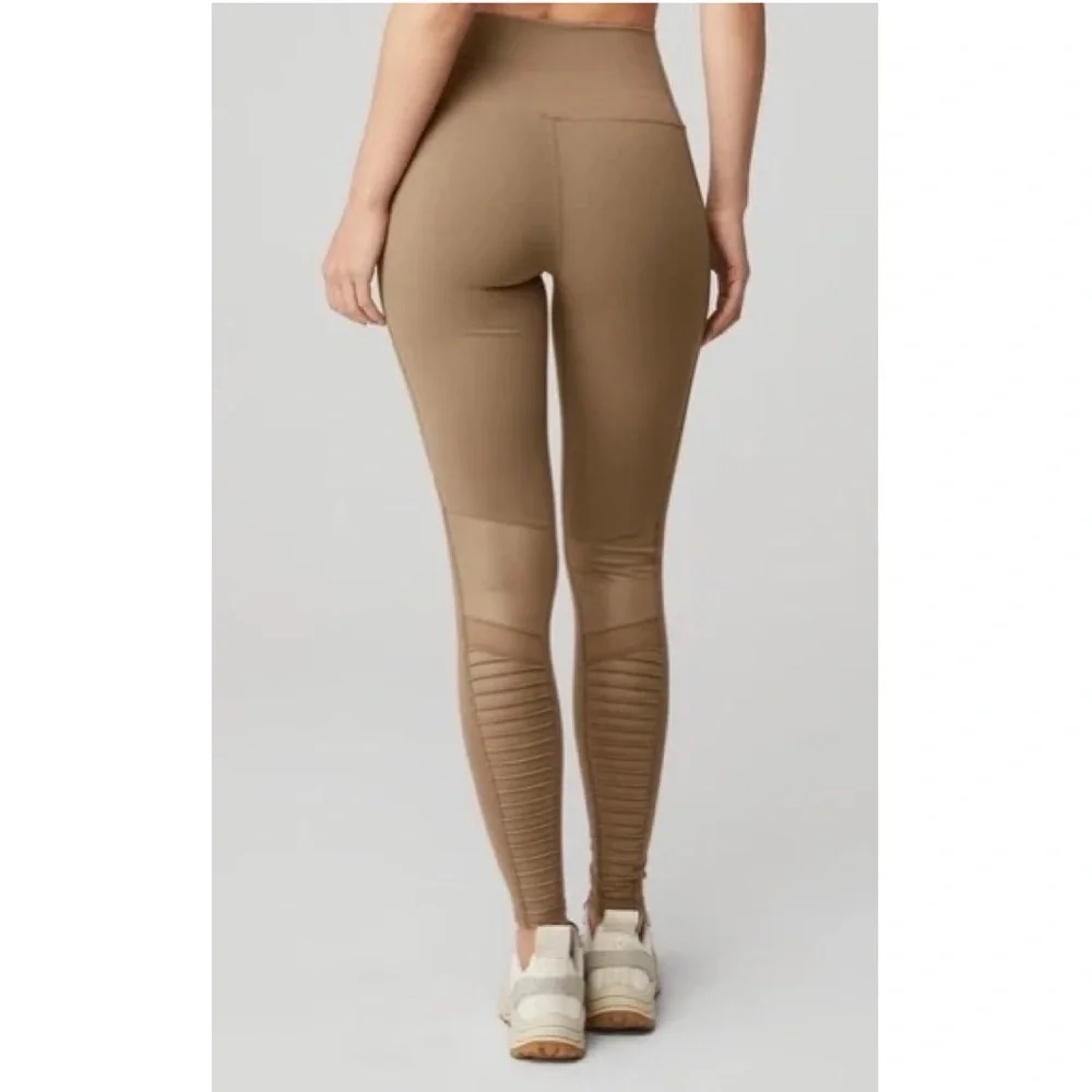 Alo Yoga Mid-Rise Motto Leggings Women’s Workout Pants in Gravel Gloss Size XS